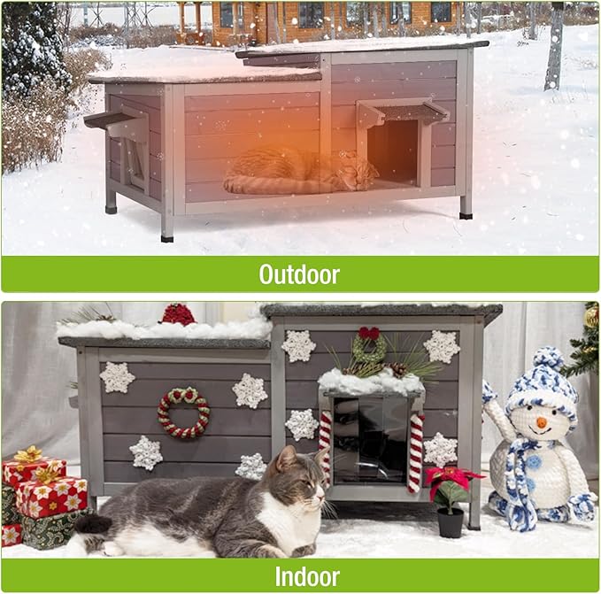 Gutinneen Cat House for Outdoor Cats Feral Kitty Shelter 100% Waterproof for Winter Cat Home with Large Opening Roof,Without Insulation Liner