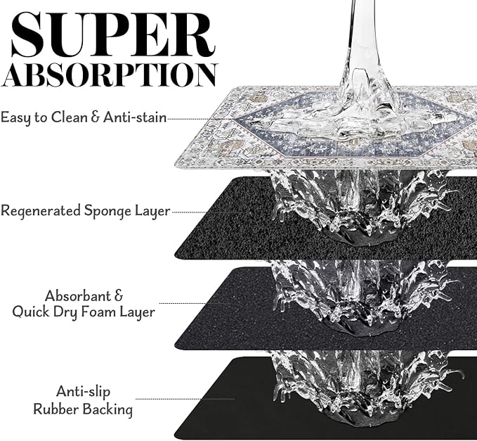 Dog Food Mats for Floors Absorbent, Pet Cat Food Mat - Non Slip Dog Bowl Mats for Food and Water, Eco-Friendly Boho Dog Placemats Feeding Mat Pet Supplies