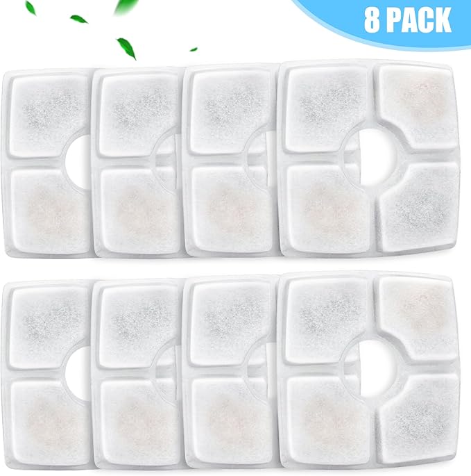 Cat Water Fountain Filter Replacement, 8 Pack Cat Fountain Filters Compatible with Top Square 84oz/2.5L Automatic Pet Fountain Dog Water Dispenser, 3 Filtration System Replacement Pet Filters