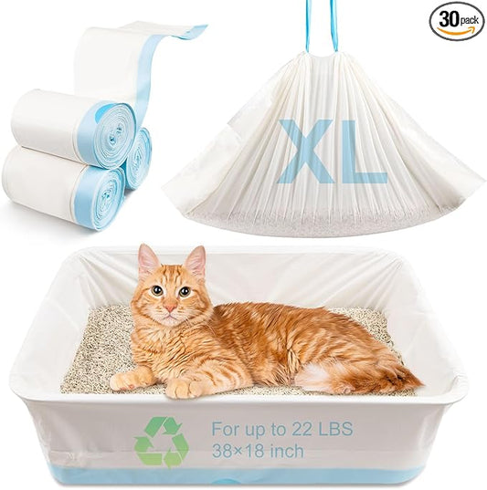 30 Count Cat Litter Box Liners 100% OK Compost Home Certified,38" x 18" Litter Box Liners for Automatic Litter Robot 4/3,Heavy-Duty, Extra Thick,Jumbo Size