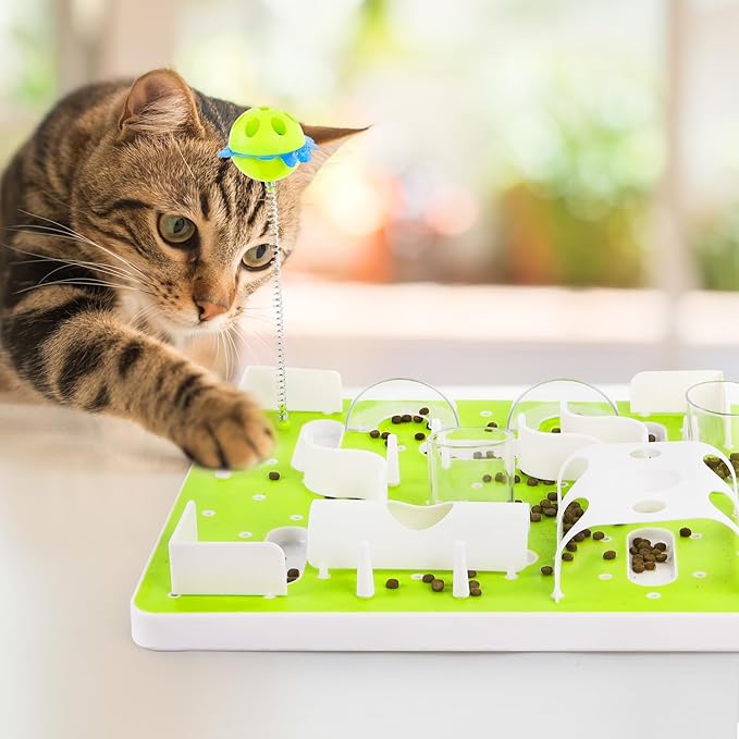 ALL FOR PAWS Cat Puzzle Toy - Interactive Treat Maze Feeder & Brain Teaser for Cats & Kittens, Slow Feeder with Teaser Ball - Mental Stimulation Puzzle Game for Smart Felines