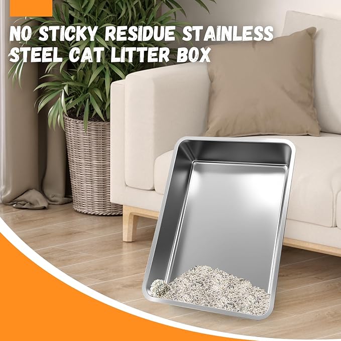Homegroove Extra Large Stainless Steel Litter Box, 28"x20"x6" XXXL Metal Cat Litter Box for Big Cats with High Sides, Cat Litter Pan for Multiple Animal, Anti-Urine Leakage, Easy Clean (28x20x6 inch)