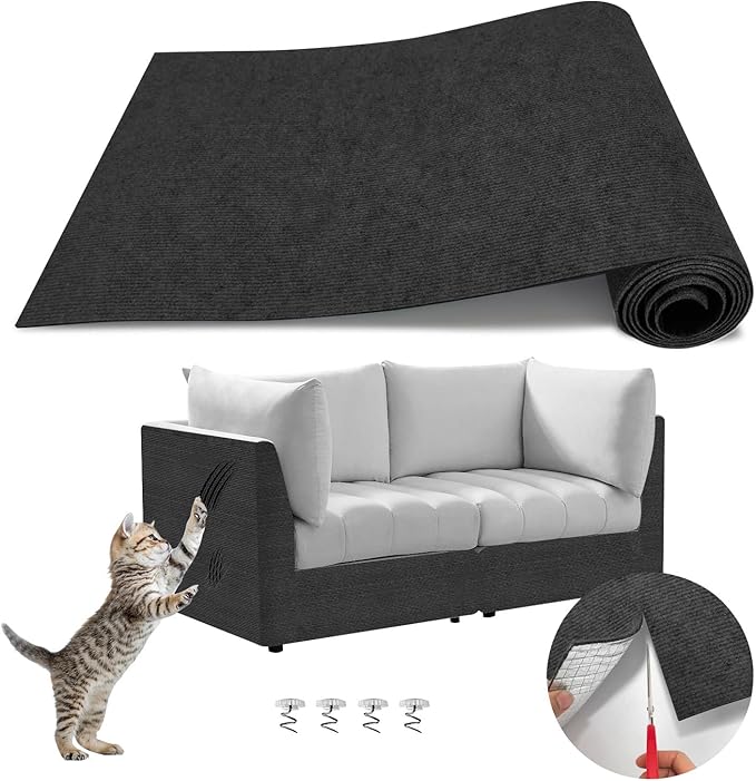 Couch Wall Corner Protector for Indoor Cats, Anti Scratch Furniture Protector from Cats Scratching, Trimmable Climbing Cat Scratcher Pad Mat for Cat Board/Door/Carpet(Black, 39.3x15.8In)