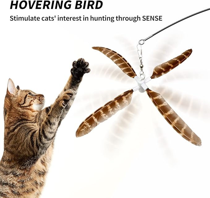 uahpet Natural Feather Cat Toys for Indoor Cats Retractable Kitten Wand 60inch Safe Hunting Distance Interactive Toys for Kittens