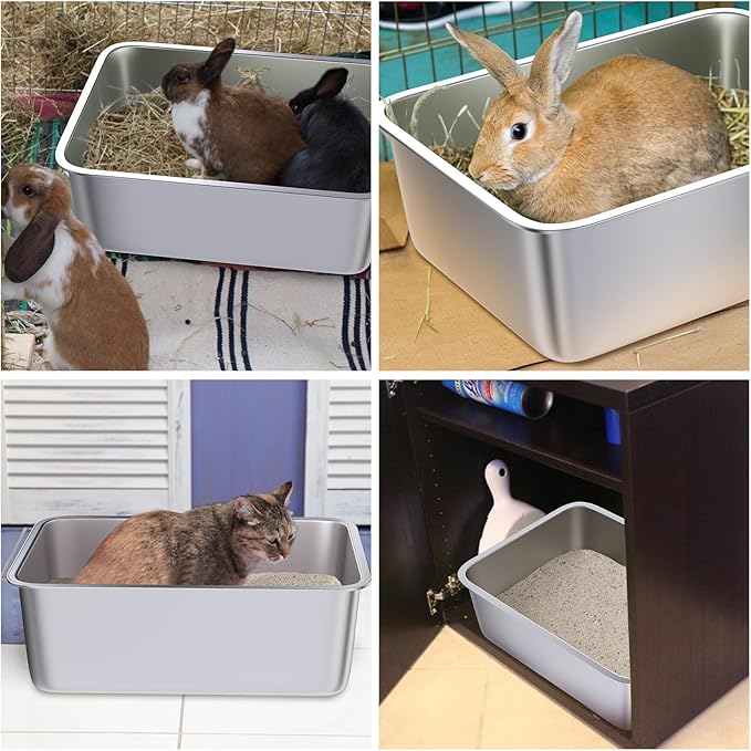 Stainless Steel Litter Box 2 Pack, 18"x14"x6" Medium Cat Litter Box Easy to Clean, Never Absorb Odor, Non Stick Metal Litterbox for Small to Medium Cats, Rabbits