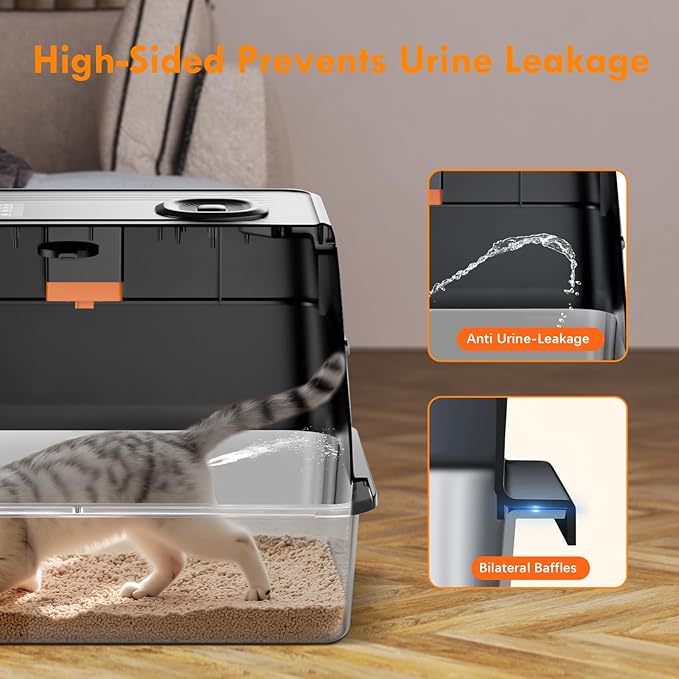 Smart Odor Control Stainless Steel Cat Litter Box with Lid, Smart Cat Litter Box with Infrared Sensor, Large Automatic Litter Boxs for Cats, 3 in 1 Design and 135° Flip-Top, Litter Scoop & Foot Pedal