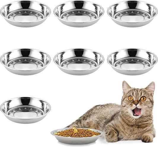 kathson 8 Pcs Stainless Steel Cat Food Bowls, Replacement Whisker Relief Cat Metal Dishes, Shallow Wide Cat&Dog Food and Water Bowl Suitable for Pet Feeding Stand, Dishwasher Safe (8.66 Inch Dia.)