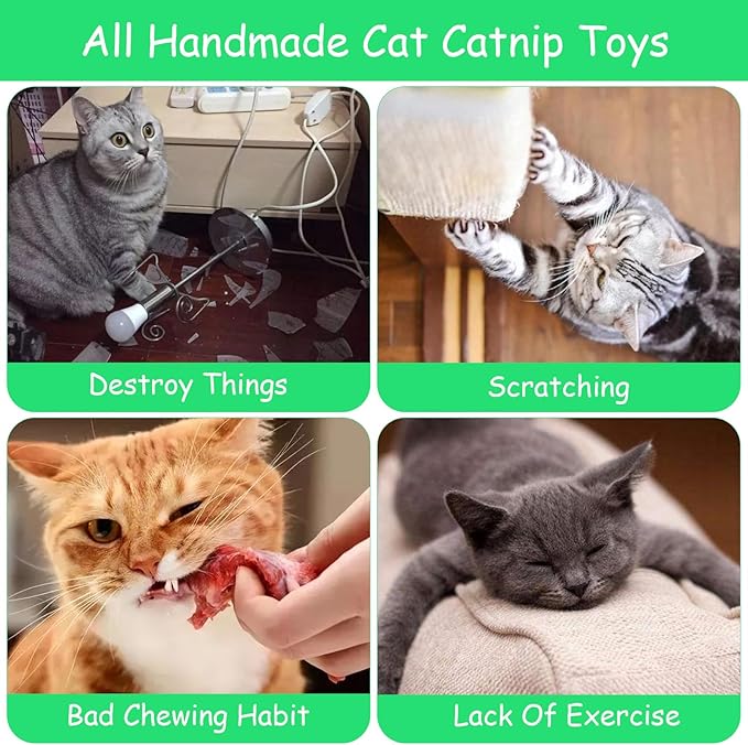 6 Pack Catnip Toys for Indoor Cats – Plush Chew & Kick Toys for Kittens and Adults – Catnip Stuffed Soft Cat Toys for Exercise, Anxiety Relief & Interactive Play