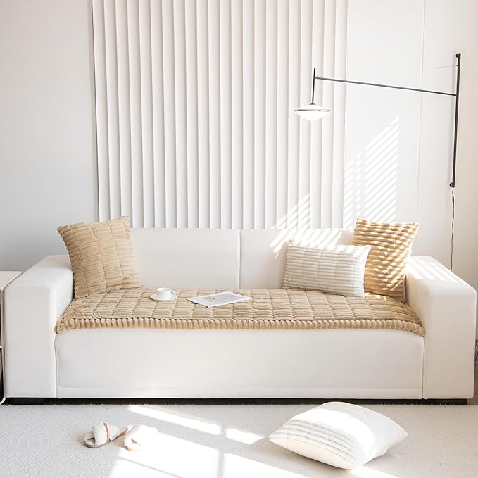 Faux Fur Plush Dog Couch Cover 3D Stripe Fuzzy Sofa Cover Non-Slip Fluffy Dog Bed Cover Pet Blanket Sofa Couch Furniture Protector for Puppy Large Dog Cat (Coffee,28"x28")