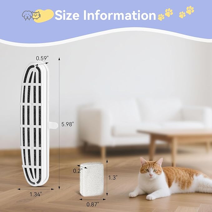 24 Pack Cat Water Fountain Filters for OPOWO 108oz / 3.2L Wireless Cat Fountain, Replacement Filters for FT999 Pet Water Fountain, 12 PCS Pump Sponges + 12 PCS Filter