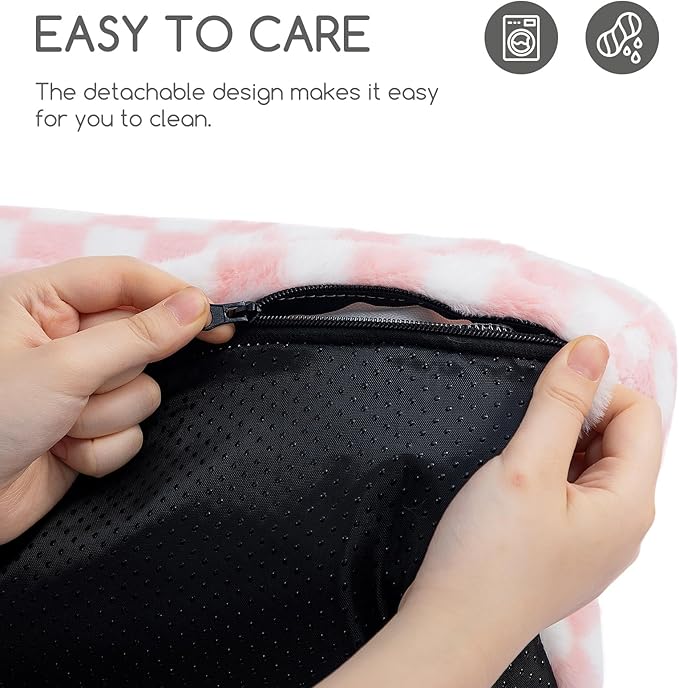 Hollypet Fluffy Plush Dog Cat Pet Couch Soft Calming Sofa Bed for Medium Small Cats and Dogs, Pink and White