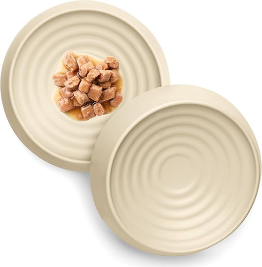 CatGuru Cat Bowls, Whisker Friendly Cat Food Bowl for Indoor Cats, Reliefs Whisker Fatigue, Wide Pet Bowl, Non Slip Pet Feeding Bowls, Shallow Kitten Dish (Set of 2, Sand)