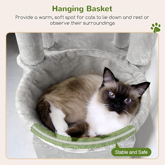 Globlazer Cat Tower for Indoor Cats, Heavy Duty Cat Trees for Large Cats Adult Big Cats Maine Coon Cat Tree Tower with Scratching Post, Extra Large Top Perch, Cat Condos, F61, Cloud Grey, 61inch