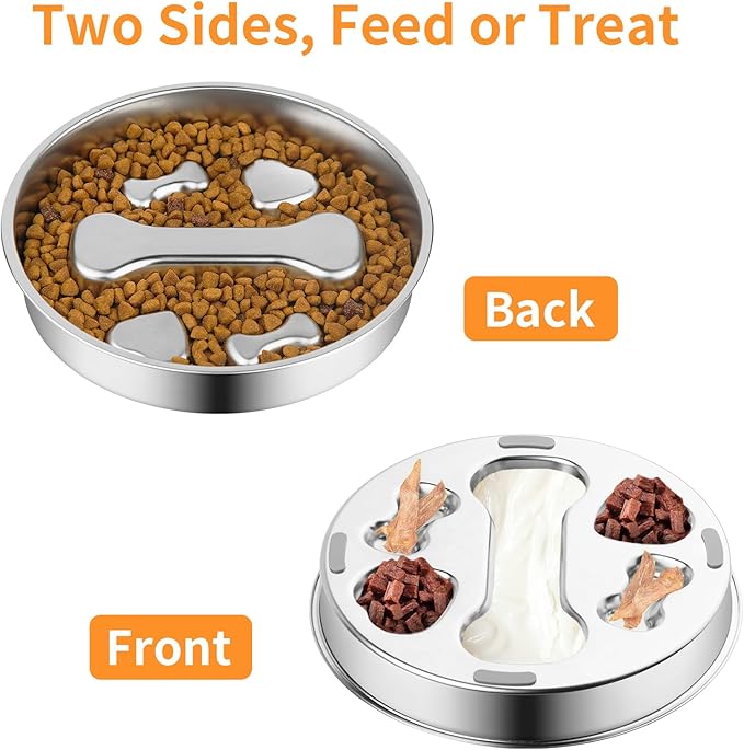 Slow Feeder Dog Bowl - 2 Cups Stainless Steel Dog Slow Feeder Food Bowl, Metal Non-Slip Lick Plate,Puppy or Cat Food Holder,Pet Supplies,Puzzle Maze Dish for Small & Medium Sized Breeds