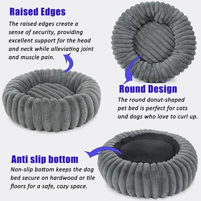 Kitten Beds for Indoor Cats - Soft Cozy Small Cat Bed Washable 16 Inches,Calming Anti-Slip Round Fluffy Plush Faux Fur Pet Bed for Puppy and Kitten up to 5 lbs,Warm Grey