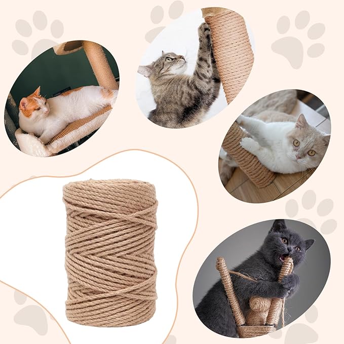 Nature Hemp Rope,sisal Rope for cat Scratcher,Rope for cat Scratch Post，cat Scratching Post Replacement,Cat Scratcher Replacement Rope Heavy Duty Jute Twine for Cat Tree and Tower, DIY (1/4inch,50FT)