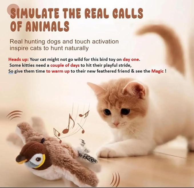 Flapping Bird Cat Toy, Cat Toys for Bored Indoor Adult Cats (No Flying) - Interactive Automatic Cat Toy with Chirping & Flapping Wings, Catnip Toy for Cats, Juguetes para Gatos