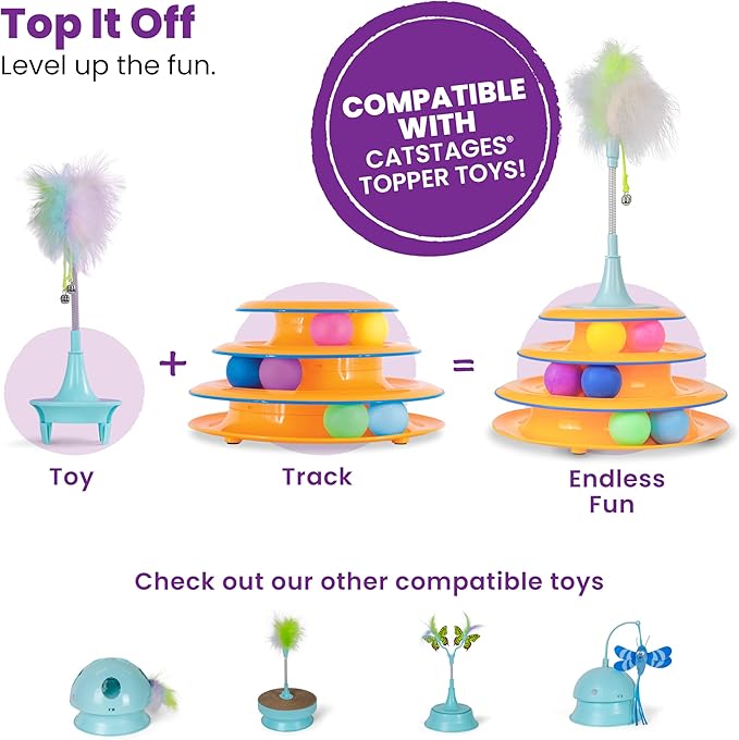 Catstages Tower of Tracks 3-Level Cat Track Toy with 6 Balls, Interactive Toy for Indoor Cats, Orange