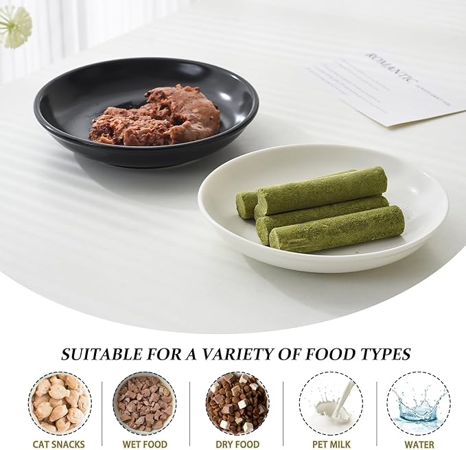 Ceramic Cat Food Bowl Set - 4 Pack Healthy Wide Shallow Cat Dishes Cat Plates for Food and Water, Anti Whisker Fatigue Cat Feeding Bowls for Pet Puppy Kittens, Dishwasher Microwave Safe, 5.8 In, White