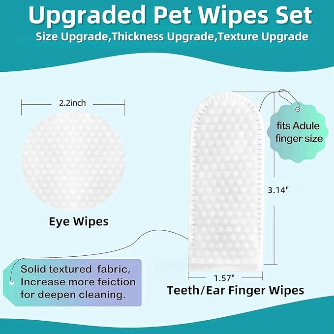 Pet Cleaning Wipes Kit For Dogs&Cats,includes Ear Finger Wipes,Teeth Finger Wipes and Eyes Wipes,Gently Clean Dogs&Cats Ear Wax,Remove Plaque&Tartar Buildup and Reduce Tear Stains,Non-Irritatingogs