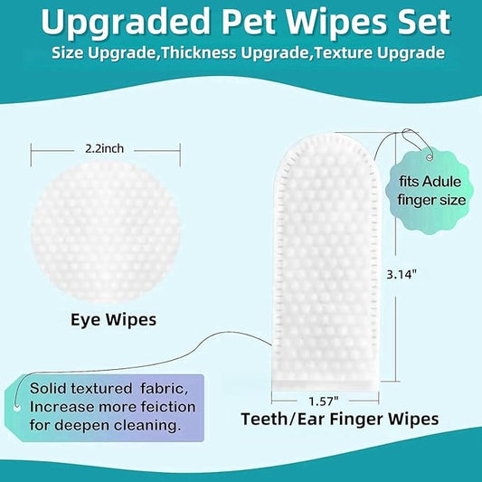 Pet Cleaning Wipes Kit For Dogs&Cats,includes Ear Finger Wipes,Teeth Finger Wipes and Eyes Wipes,Gently Clean Dogs&Cats Ear Wax,Remove Plaque&Tartar Buildup and Reduce Tear Stains,Non-Irritatingogs