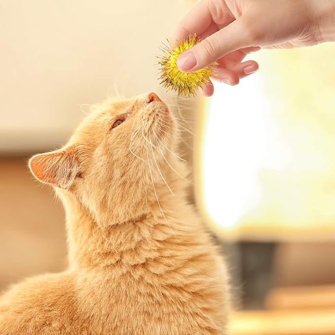 VAPKER 30 Piece 1.5" Assorted Color Sparkle Balls Cat's Favorite Toy Tinsel Pom Poms Glitter