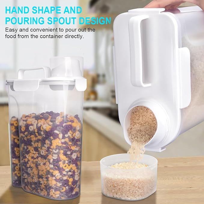 Rice Airtight Dry Food Storage Containers 2 Pack, BPA Free Plastic Storage Bin Dispenser with Pourable Spout, Portable Handle, Kitchen Pantry Organization for Cereal, Flour and Baking Supplies
