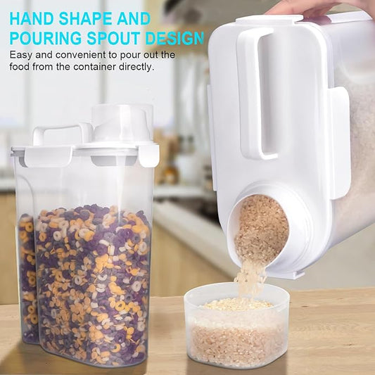 Rice Airtight Dry Food Storage Containers 2 Pack, BPA Free Plastic Storage Bin Dispenser with Pourable Spout, Portable Handle, Kitchen Pantry Organization for Cereal, Flour and Baking Supplies