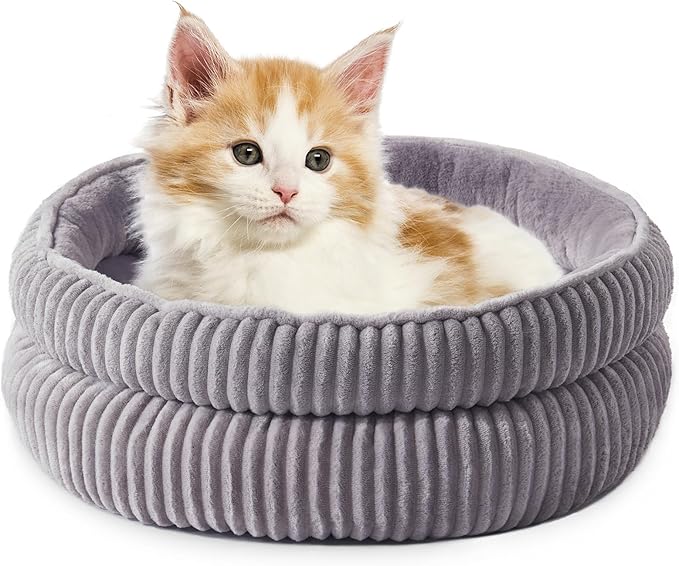 Cat Beds for Indoor Cats,Kitten Bed,Dog Bed for Extra Small Dogs Breeds,Puppy Kennel Bed, Comfy Durable Pet Sleeping Bed, Washable Roun Cat Beds & Non-Slip Bottom, Gray 18" L x 18" W x 7" Th