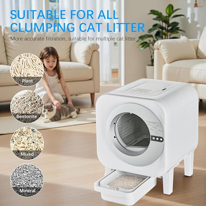 Self-Cleaning Cat Litter Box, Automatic Smart Litter Box with WiFi APP Control, Health Tracking & Odor Eliminator, Large Capacity for Multiple Cats, Safety Lock & Ultra-Quiet Operation