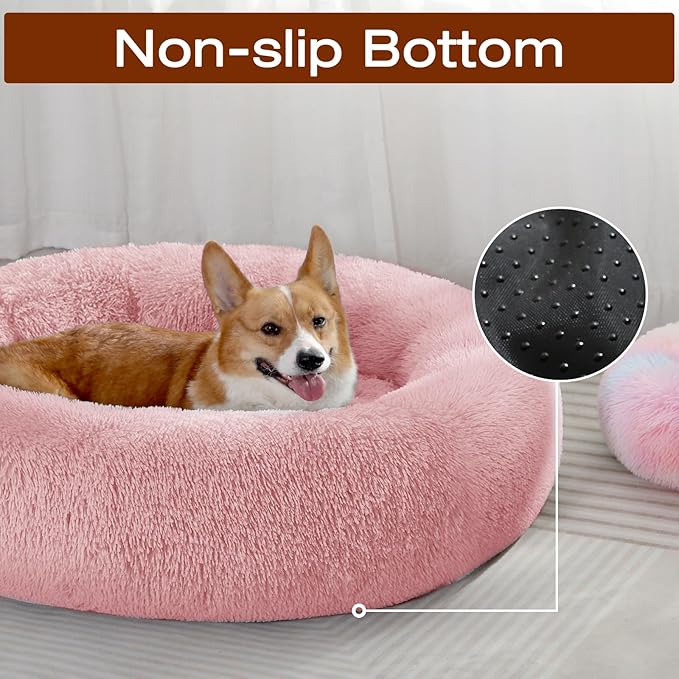 JOLLYVOGUE Dog & Cat Bed, Calming Anti-Anxiety Pet Bed for Small Dogs, Fluffy Donut Cushion for Small and Medium Pets (20")