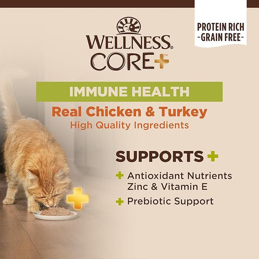 Wellness CORE+ Immune Health Pate Adult Wet Cat Food, Natural, Protein-Rich, Grain Free, 2.8 Ounce, 12 Pack (Chicken & Turkey)