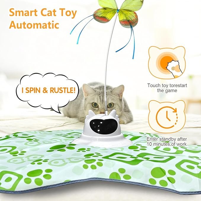AO LI GEI Interactive Cat Toys Hide and Seek,3 in 1 Cats Rechargeable Interactive Kitten Toy with Remote Control, Automatic Fluttering Butterfly, Moving Ambush Feather,Kitten Indoor Cat Exercise Toy
