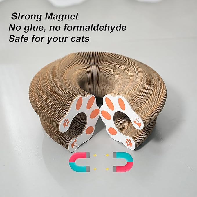 Kitty Kurlz Cat Toy, Magic Organ Cat Interactive Scratcher Cardboard with Bell Ball, Foldable & Changeable Accordion Shape Exercise Anxiety Relief Toy for Indoor Cats(1PCS)