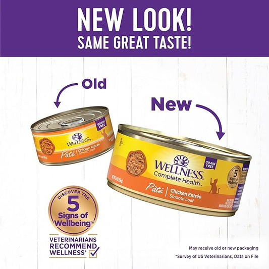 Wellness Complete Health Pate Adult Wet Cat Food, Natural, Protein-Rich, Grain Free, 5.5 Ounce, 24 Pack, (Chicken)