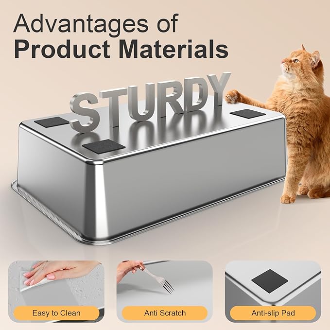 Stainless Steel Cat Litter Box with Lid, XL Extra Large Kitty Litter Box, Enclosed Top Entry Metal Litterbox for Big Cats, Easy Cleaning, Anti-Leakage & High Sided with Mat, Aisle & Scoop Light Grey