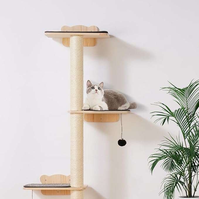 VEVOR 4 Tiers Cat Wall Furniture Set with 4 Jumping Boards, Wall-Mounted Cat Floating Shelf up to 40 lbs, 12 mm Pine Wood Perch for Sleeping, Playing, and Climbing