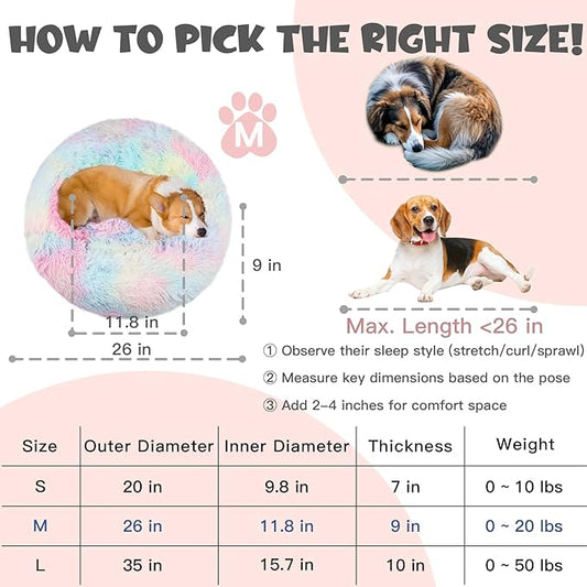 Himax Medium Dog Bed Washable, Round Dogs Beds with Blanket Attached, Calming Dog Bed, Multi-Colored (20"/26"/35")…