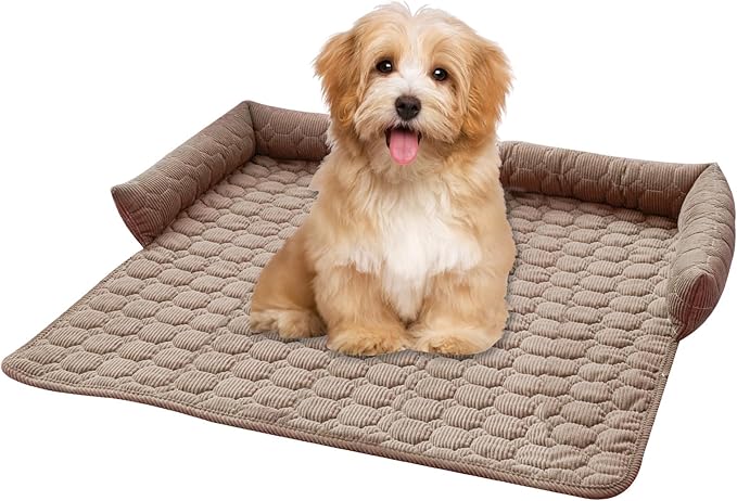 Dog Bed Mat - Washable Pet Furniture Protector with Anti-Slip Bottom for Small Dogs and Cat(Khaki)