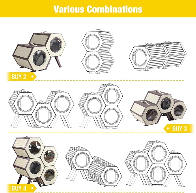 Heated Cat House for Outdoor Winter,Combined Cat Condo with Adjustable Temperature and Time， Insulated Outdoor or Indoor Cat Shelter for Feral with Escape Door (White and Brown, 1 Set)
