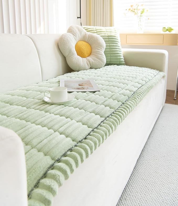 Faux Fur Plush Dog Couch Cover 3D Stripe Fuzzy Sofa Cover Non-Slip Fluffy Dog Bed Cover Pet Blanket Sofa Couch Furniture Protector for Puppy Large Dog Cat (Green,28"x82")