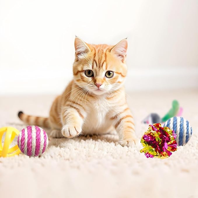 AGYM Cat Toys for Indoor Cats, 35 Packs Interactive Cat Toys Set with Colorful Springs, Mouse Cat Toy, Crinkle, Sisal, Pompom and Color Bells Balls for Kittens