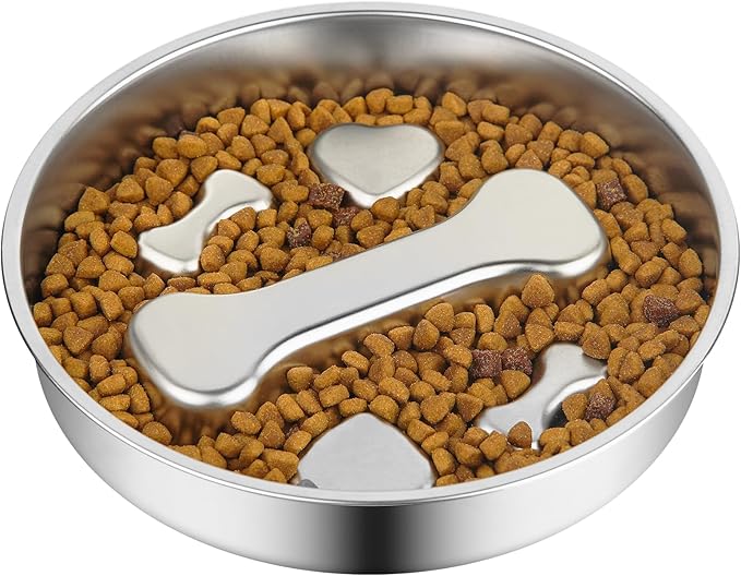 Slow Feeder Dog Bowl - 2 Cups Stainless Steel Dog Slow Feeder Food Bowl, Metal Non-Slip Lick Plate,Puppy or Cat Food Holder,Pet Supplies,Puzzle Maze Dish for Small & Medium Sized Breeds