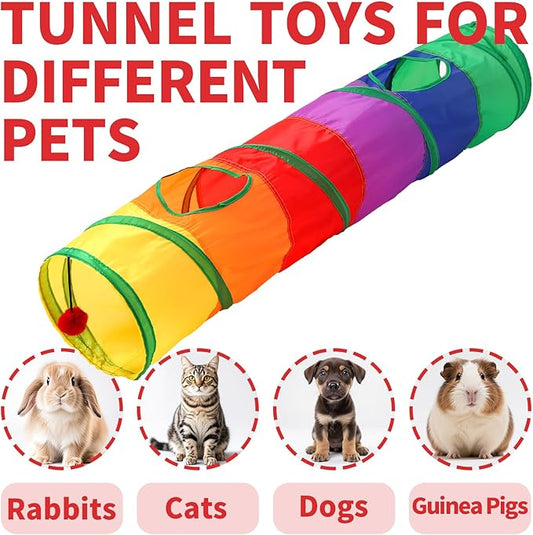 ‌Coolcandy Cat Tunnel & Interactive Cat Toy Indoor, Long Straight Through Tunnel Toys for Indoor Cats, Collapsible Interactive Peekaboo Cave with Play Ball, for Multi-Way Play & Small Animals