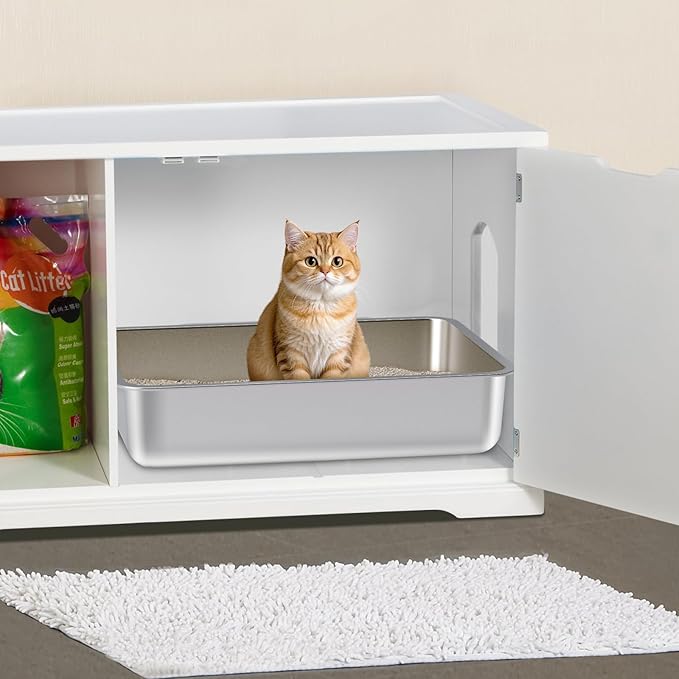 Stainless Steel Litter Box 2 Pack,Small to Medium Litter Box for Kittens 17.5" x 13.5" x 4",Easy Clean Non Stick Easy Entry No Smell Metal Litterbox for Kitty/Rabbits