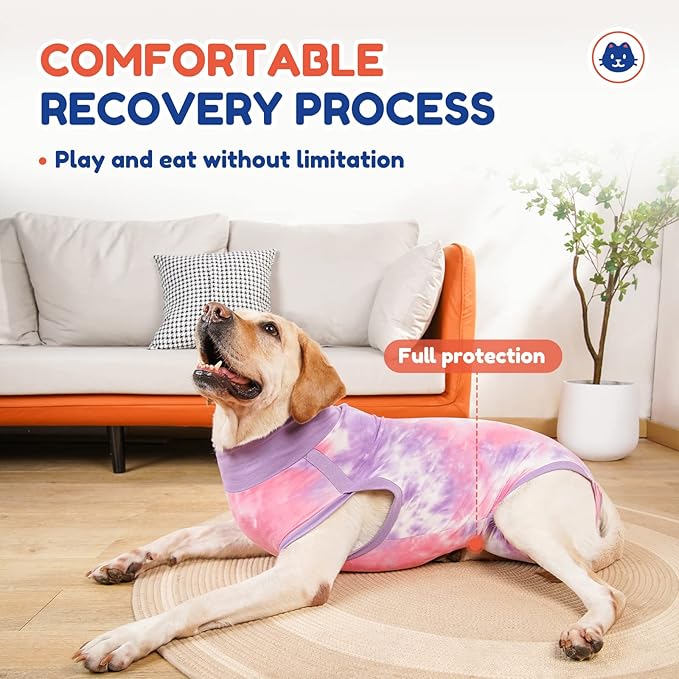 Breathable Dog Recovery Suit for Male/Female, Tie Dye Purple Dog Onesie for Abdominal Wounds, Cone E-Collar Alternative after Surgery to Anti-Licking, Professional Surgery Suit for dogs