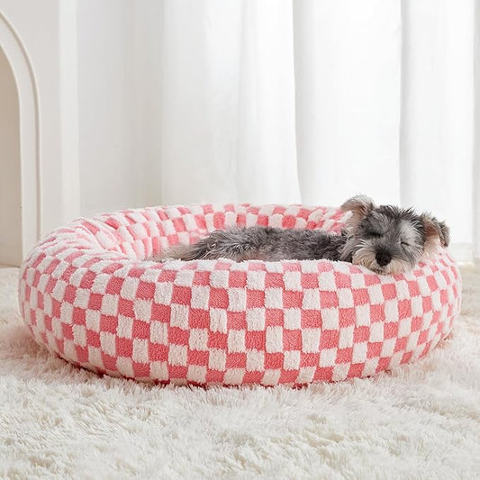 BFPETHOME Donut Dog Beds for Small Dogs, Cute Small Dog Bed for Puppy and Kitten, Round Calming Pet Bed with Non-Slip Bottom, Machine Washable,24inch, Pink