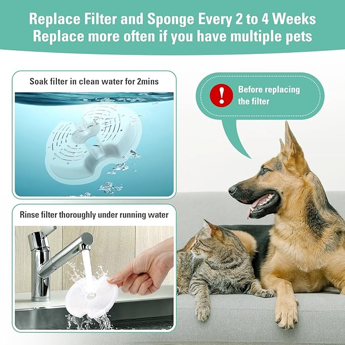 12 Pack Replacement Filters & Pump Sponges for 67oz/2L Colorful Cat Fountain with LED Light, BFLICROY Cat Water Fountain Filter, Quadruple Filtration Pet Fountain Filters Replacement