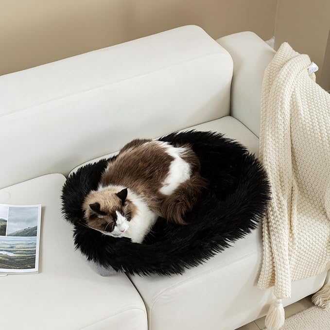 Fluffy Dog Cat Bed Mat 19.6x31.4 inch, Washable Soft Plush Faux Fur Warm Area Puppy Pads Blanket for Indoor Pet Sleep Cushion Black
