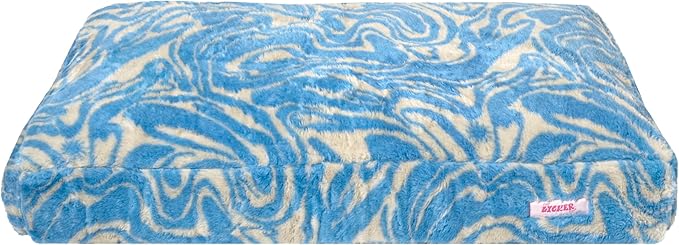 DBD3001G-XL Mabel 49.5" x 31.5" Designer Modern Ultra Soft Reversible Plush Rectangular Pet Bed with Washable Cover, Blue Lemonade Twist